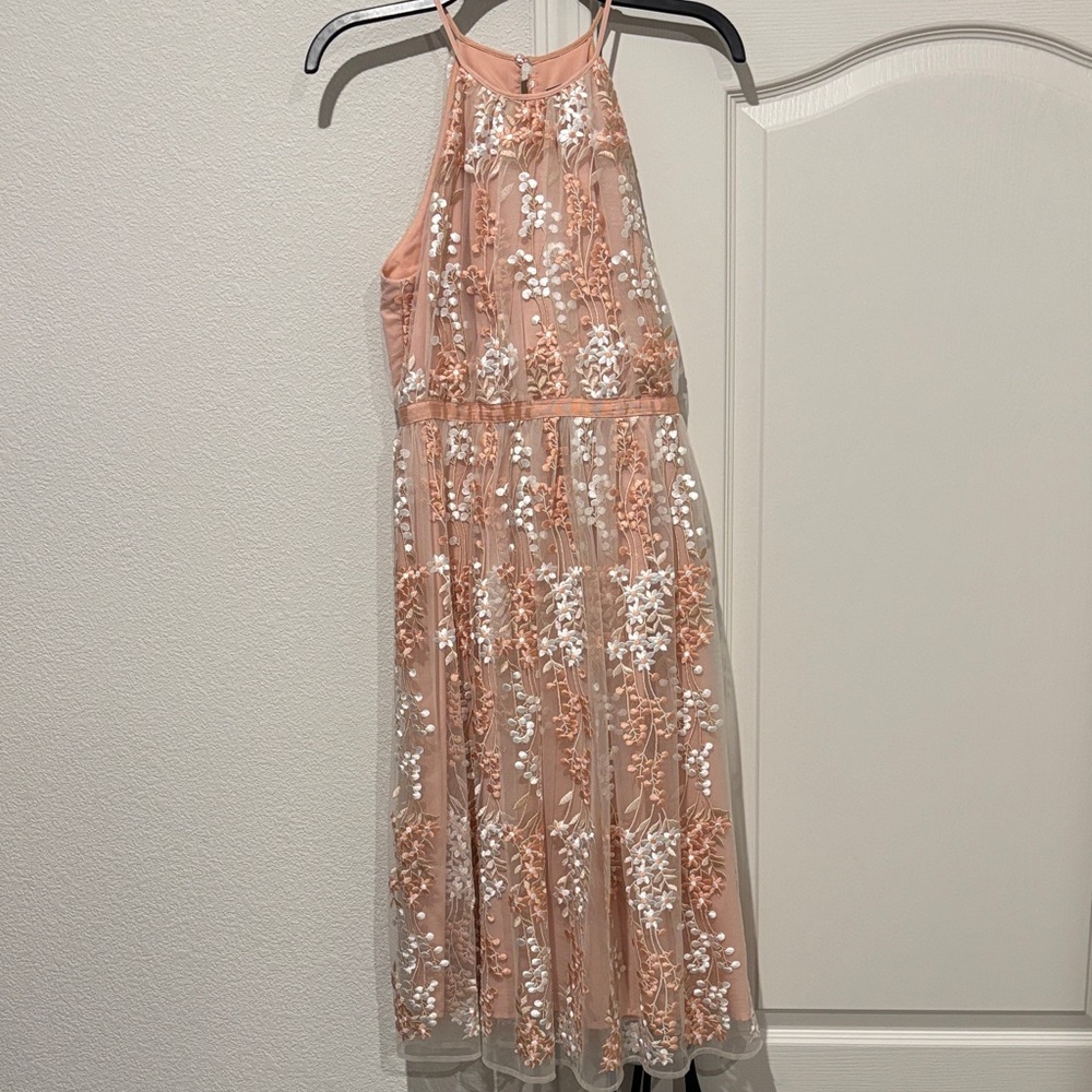 Maggy London Peach and White Floral Midi Dress